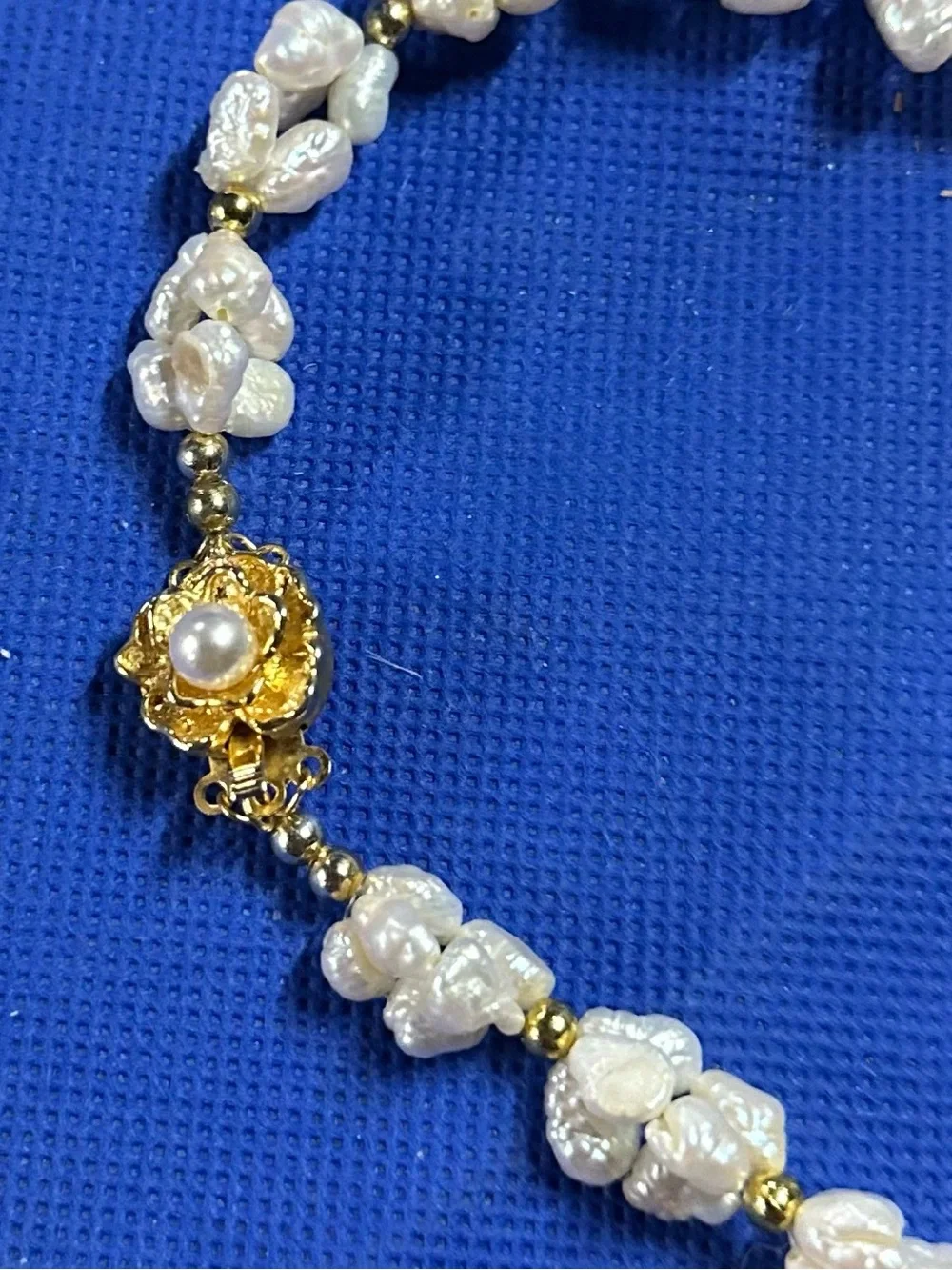 Freshwater Pearl Station Necklace - White Pearls with Gold Accents